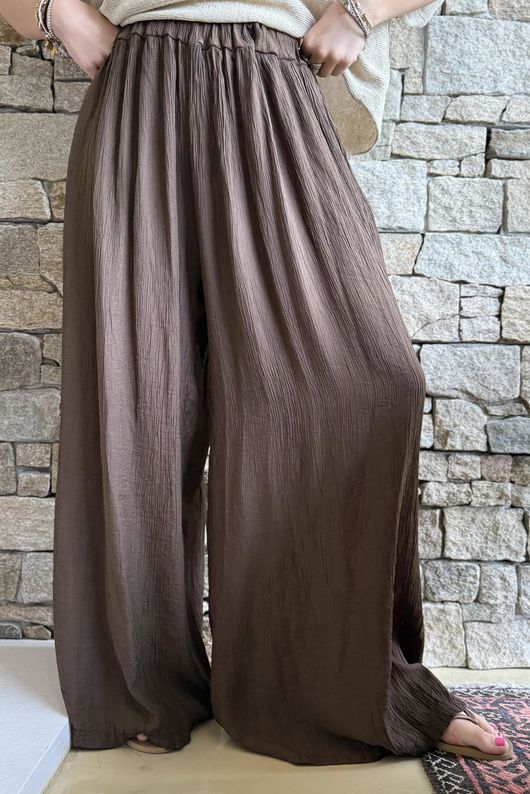 Cyril Crinkelle Wide Leg Pant Chocolate